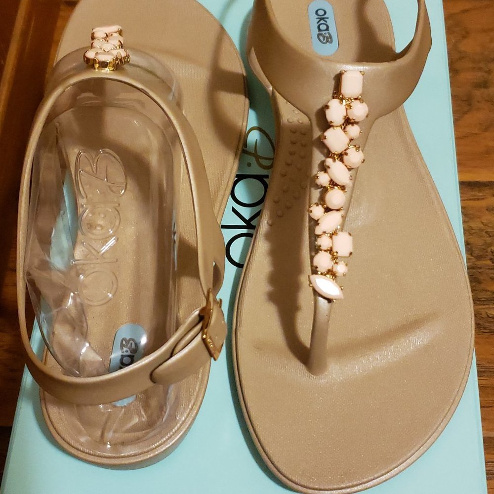 Oka B Talia Aged Gold Pink Stone Sandal